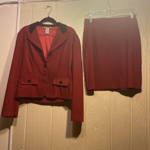 Vintage Dawn Joy 2piece red and black skirt&blazer set